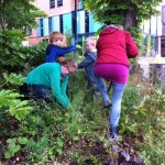 Group with children weeding